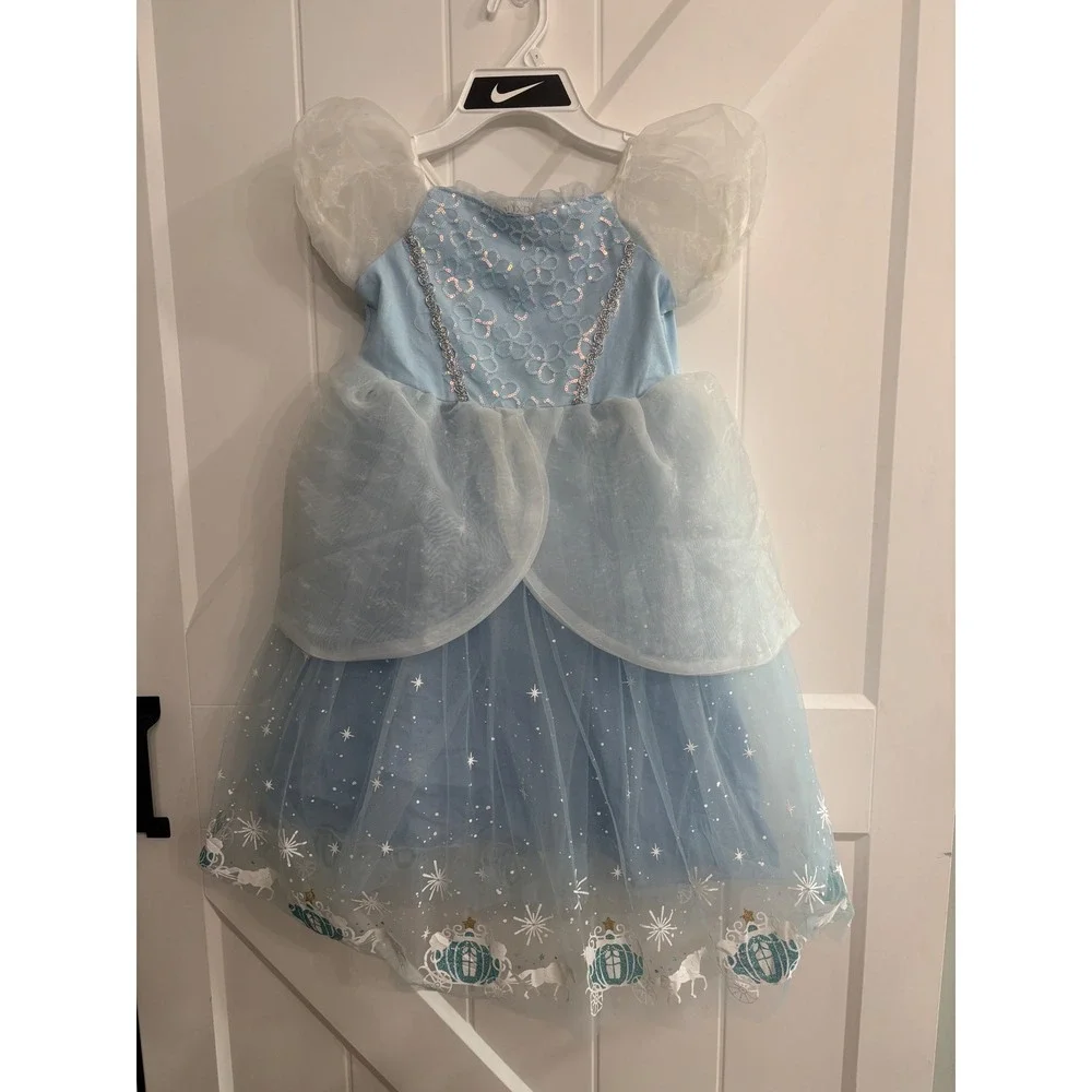 NNJXD Cinderella Princess Costume Dress Girls 6/7 Blue Tulle Sequin Carriage